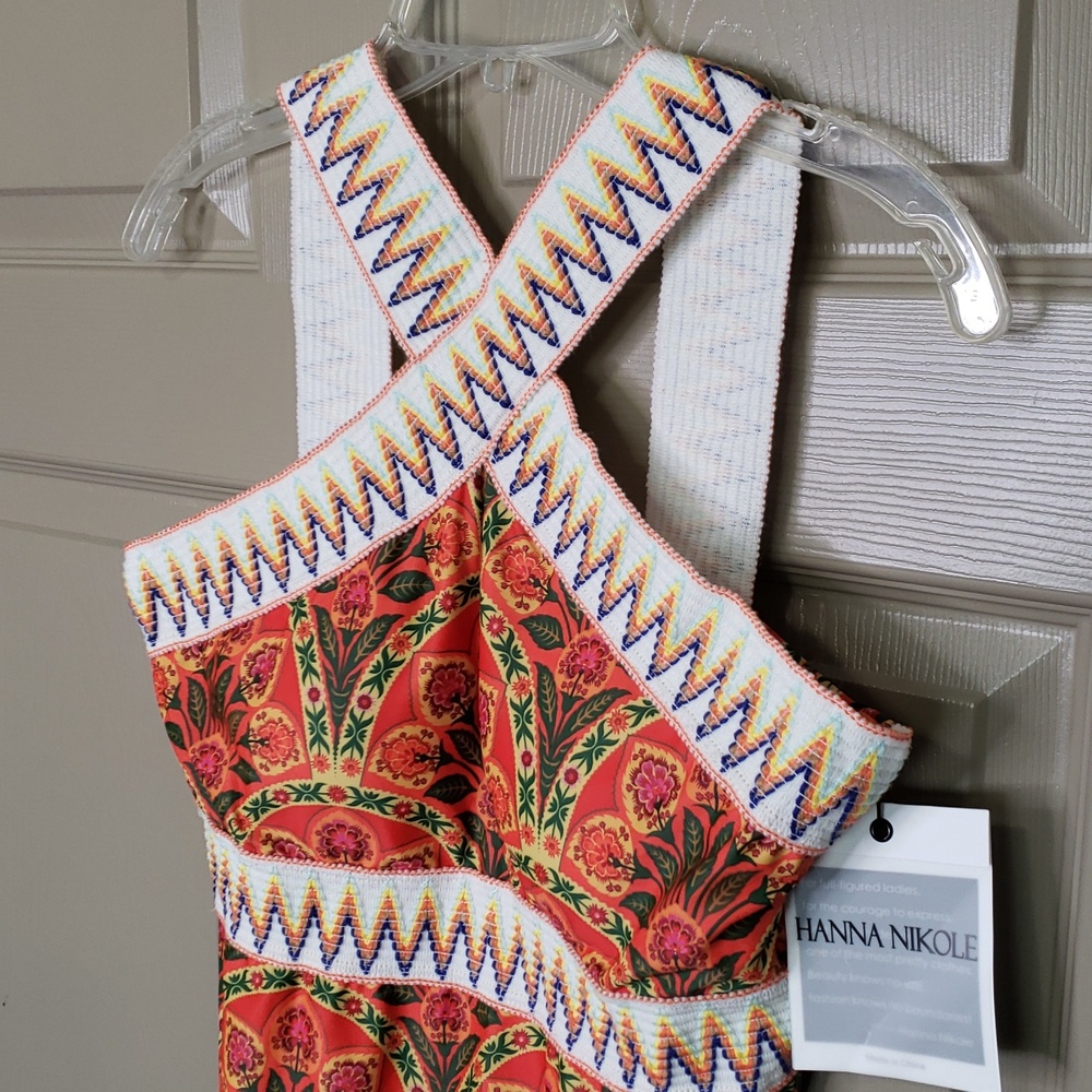 NWT Hanna Nikole Bohemian Floral Print Halter Swimsuit size 14W - Picture 2 of 7